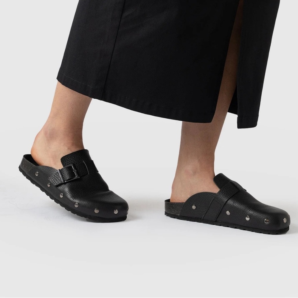 Saint + Sofia Silver Studded Leather Black Clog - Picture 5 of 12